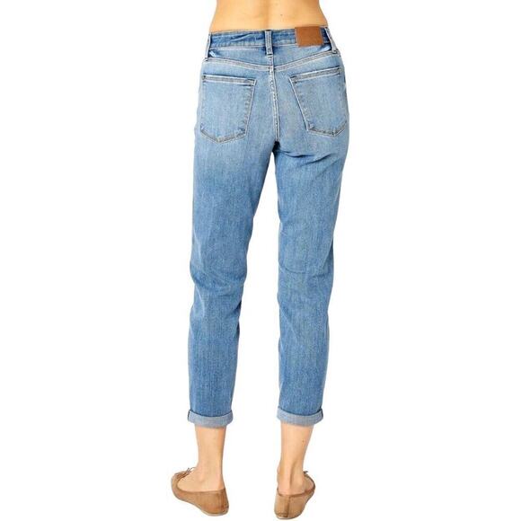 Judy Blue Jeans Women 15 / 32 Mid Rise Relaxed Fit Blue Medium Wash Tapered NWT - Picture 8 of 16